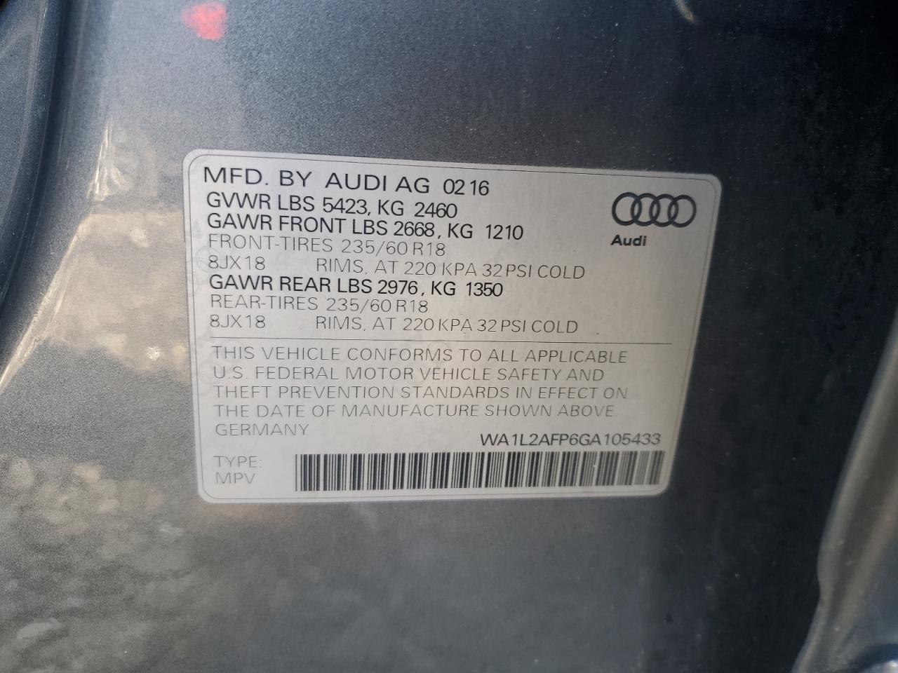 WA1L2AFP6GA105433 2016 Audi Q5 Premium Plus