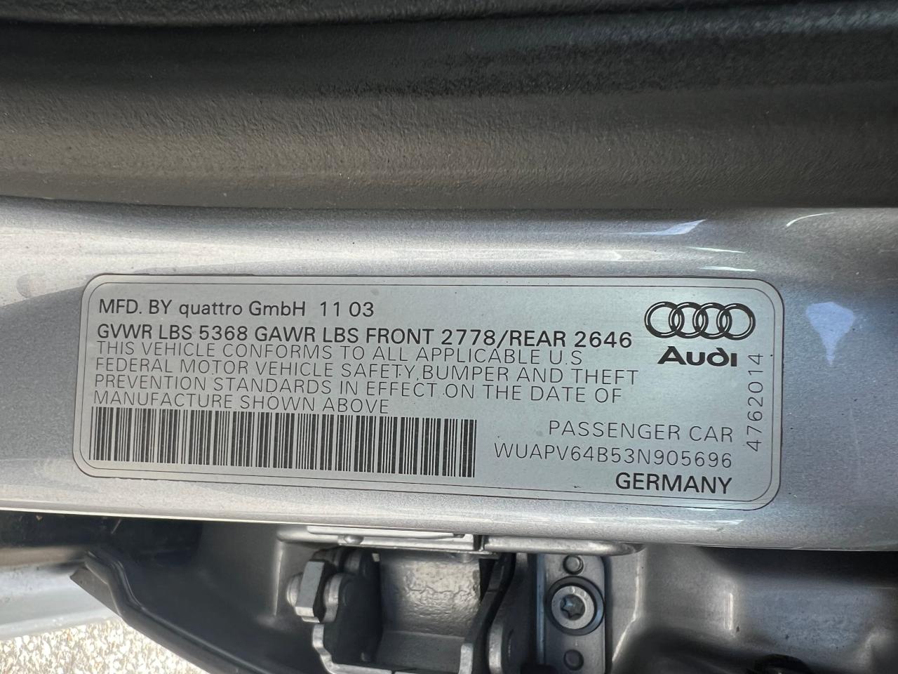 WUAPV64B53N905696 2003 Audi Rs6