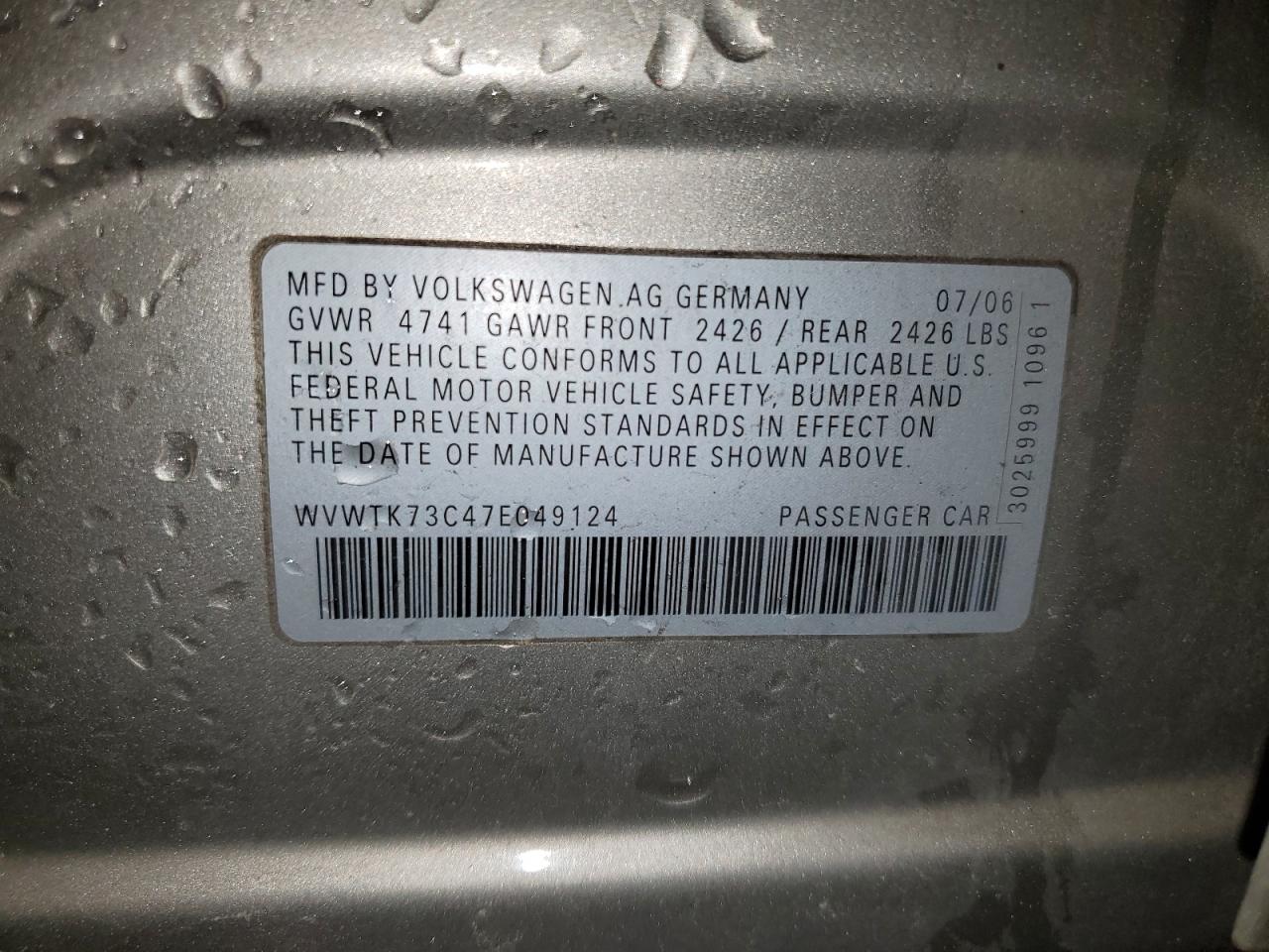 WVWTK73C47E049124 2007 Volkswagen Passat 2.0T Wagon Luxury