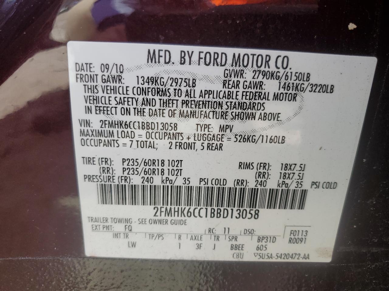 2FMHK6CC1BBD13058 2011 Ford Flex Sel