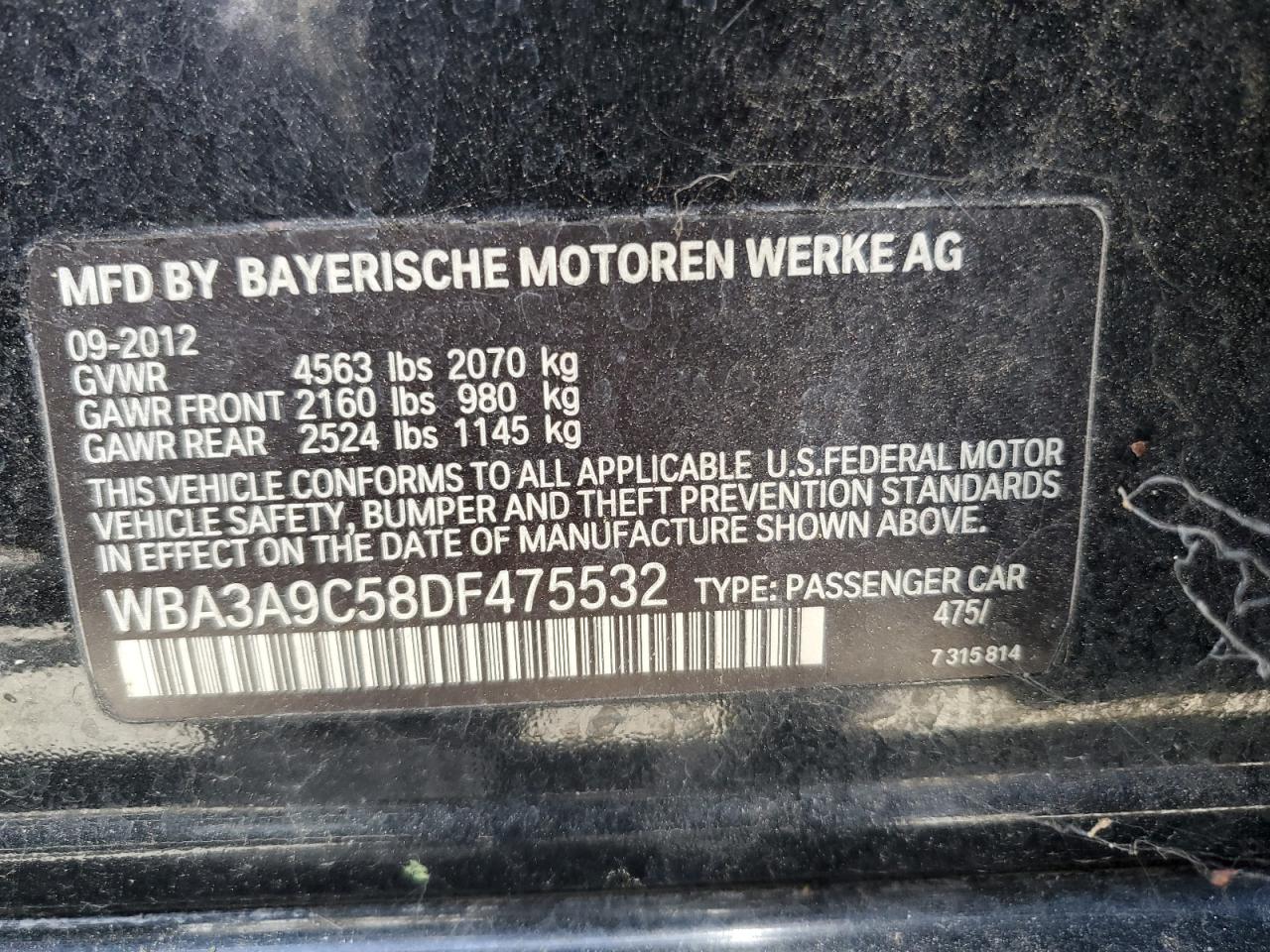 WBA3A9C58DF475532 2013 BMW 335 I