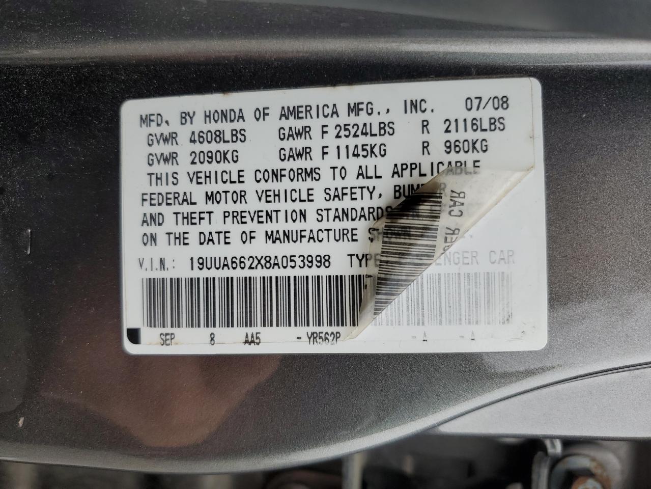 19UUA662X8A053998 2008 Acura Tl