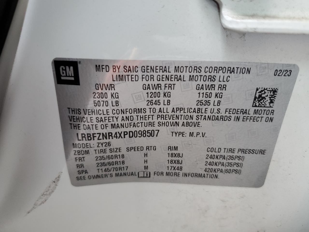 LRBFZNR4XPD098507 2023 Buick Envision Essence