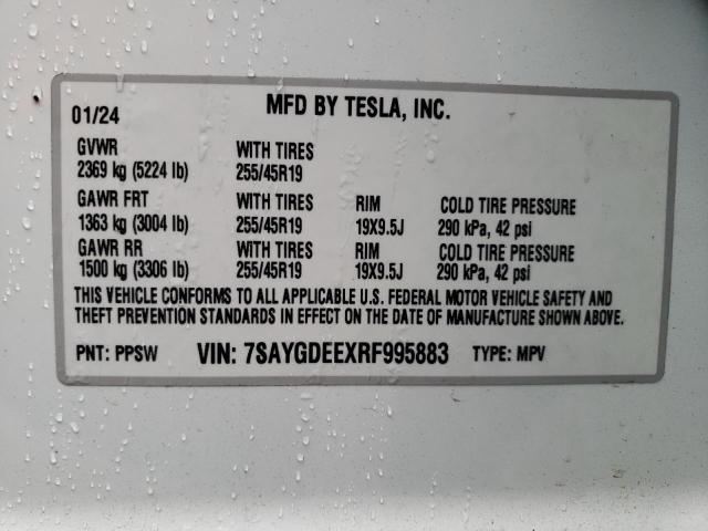 2024 Tesla Model Y VIN: 7SAYGDEEXRF995883 Lot: 53928684