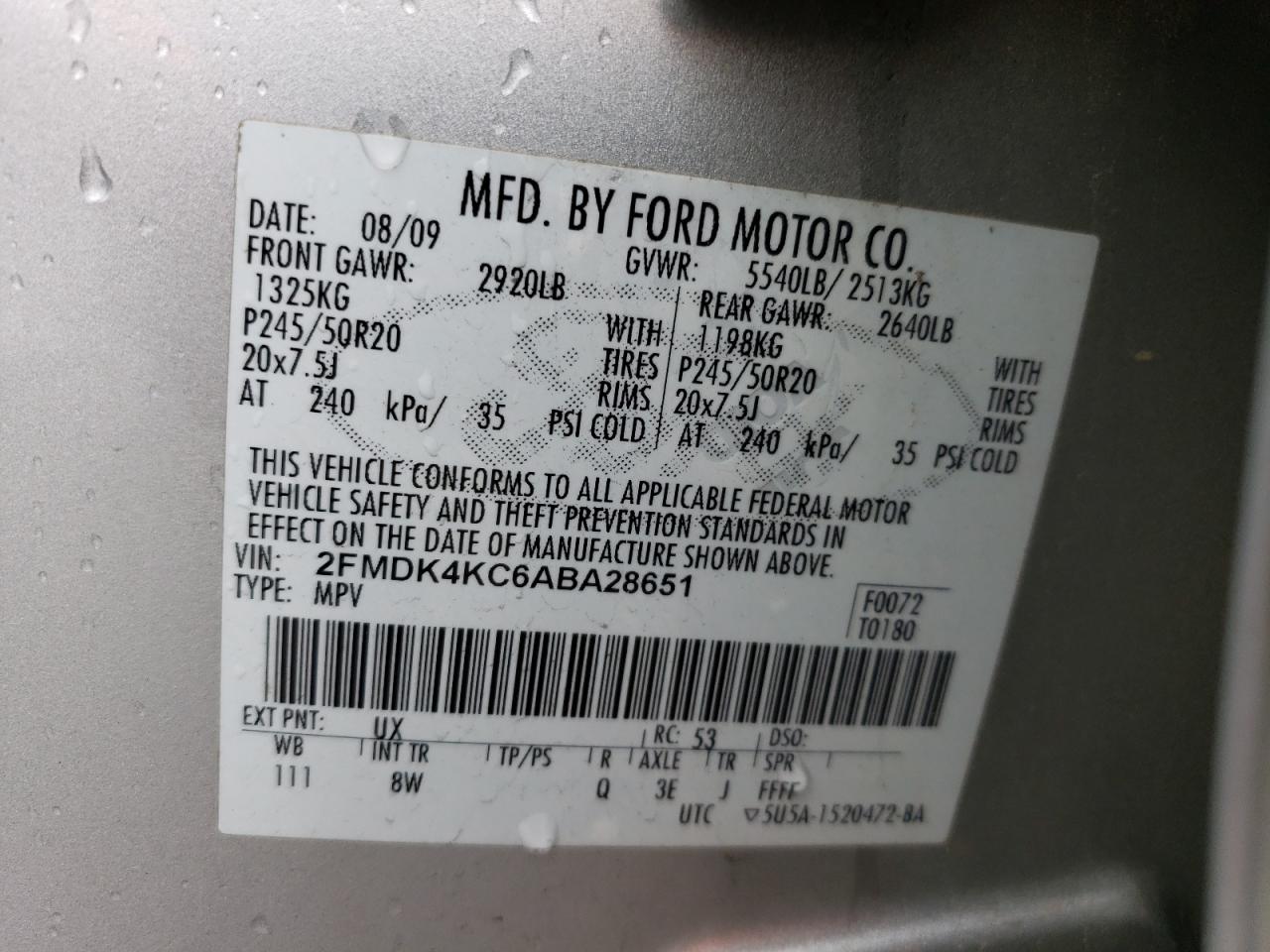 2FMDK4KC6ABA28651 2010 Ford Edge Limited