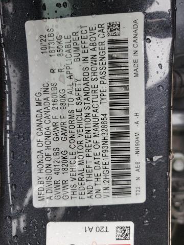 2022 HONDA CIVIC TOUR - 2HGFE1F93NH328654