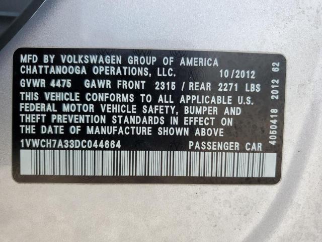 2013 Volkswagen Passat Sel VIN: 1VWCH7A33DC044664 Lot: 54993534
