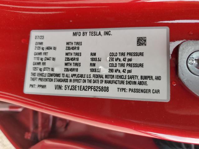 2023 Tesla Model 3 VIN: 5YJ3E1EA2PF625808 Lot: 56597984