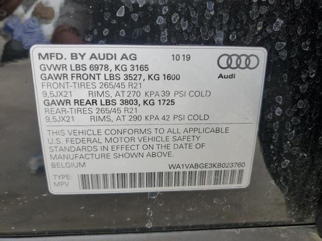 2019 Audi E-Tron Prestige VIN: WA1VABGE3KB023760 Lot: 54088584