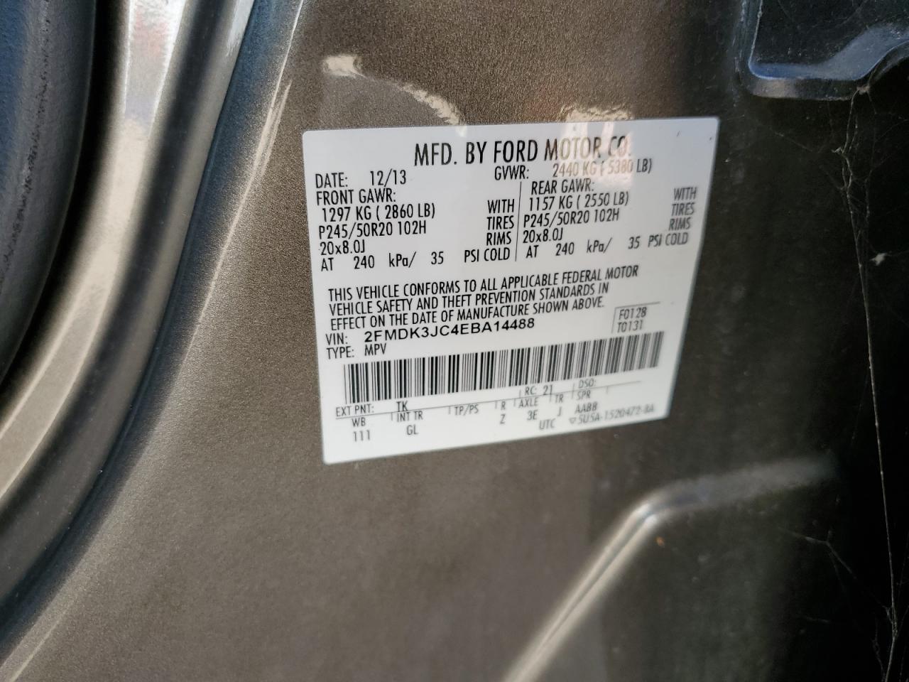 2FMDK3JC4EBA14488 2014 Ford Edge Sel