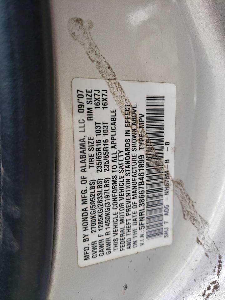 5FNRL3866SB461899 2007 Honda Odyssey Ex