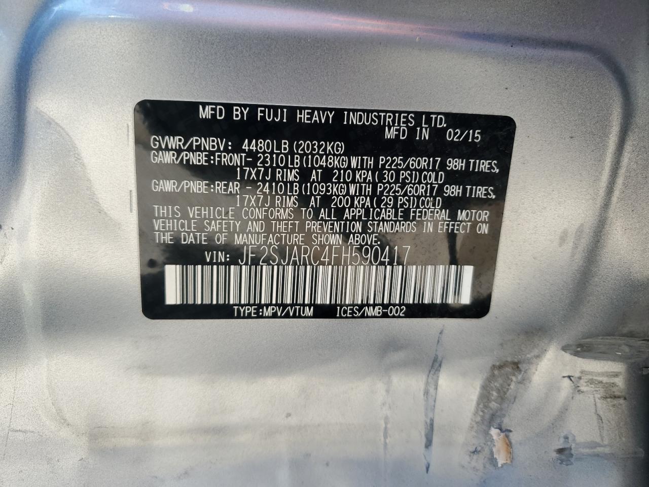 JF2SJARC4FH590417 2015 Subaru Forester 2.5I Limited