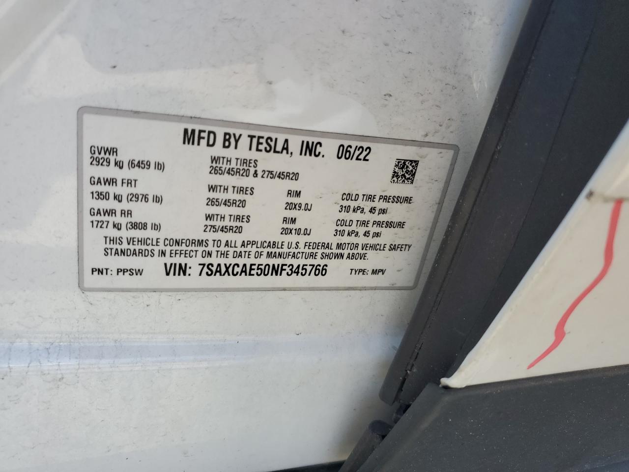 7SAXCAE50NF345766 2022 Tesla Model X