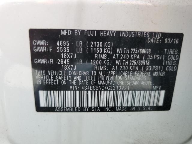 2016 Subaru Outback 2.5I Limited VIN: 4S4BSBNC4G3313221 Lot: 53845074