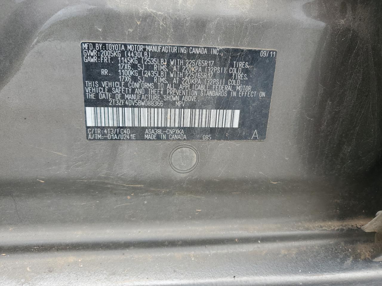 2T3ZF4DV5BW088366 2011 Toyota Rav4