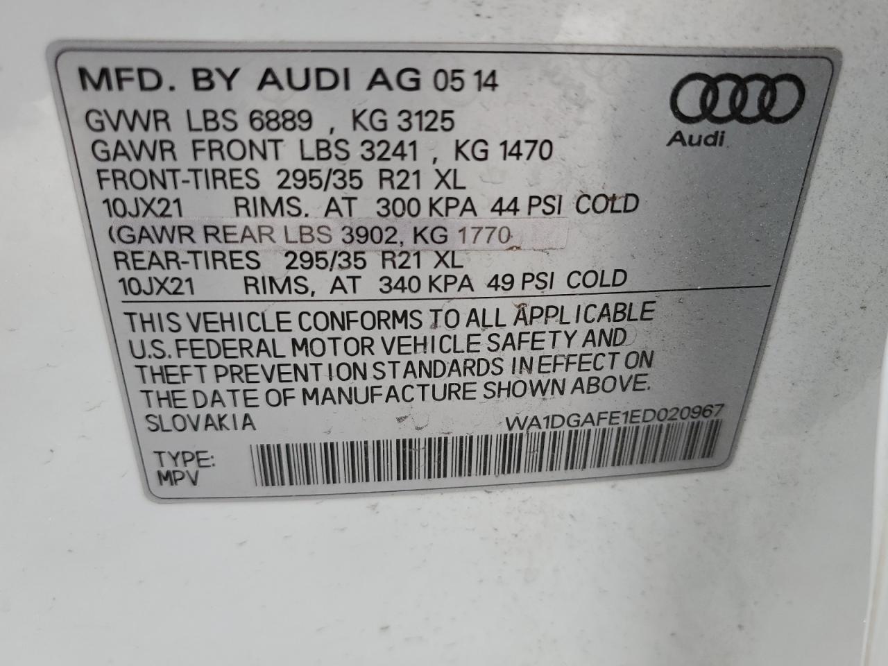 WA1DGAFE1ED020967 2014 Audi Q7 Prestige