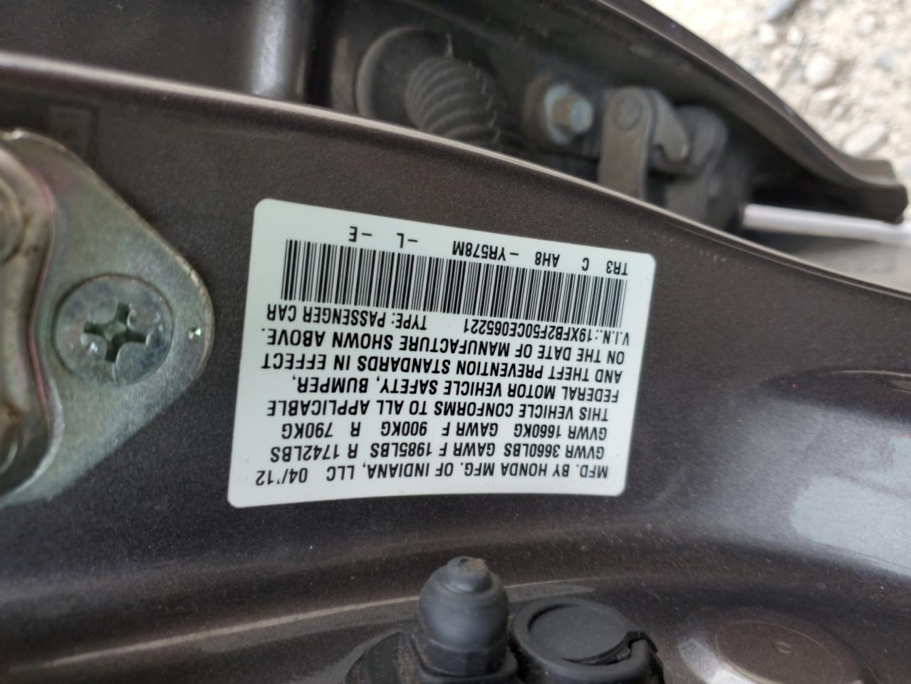 19XFB2F50CE065221 2012 Honda Civic Lx