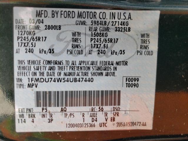 2004 Ford Explorer Eddie Bauer VIN: 1FMDU74W54UB47440 Lot: 57030084