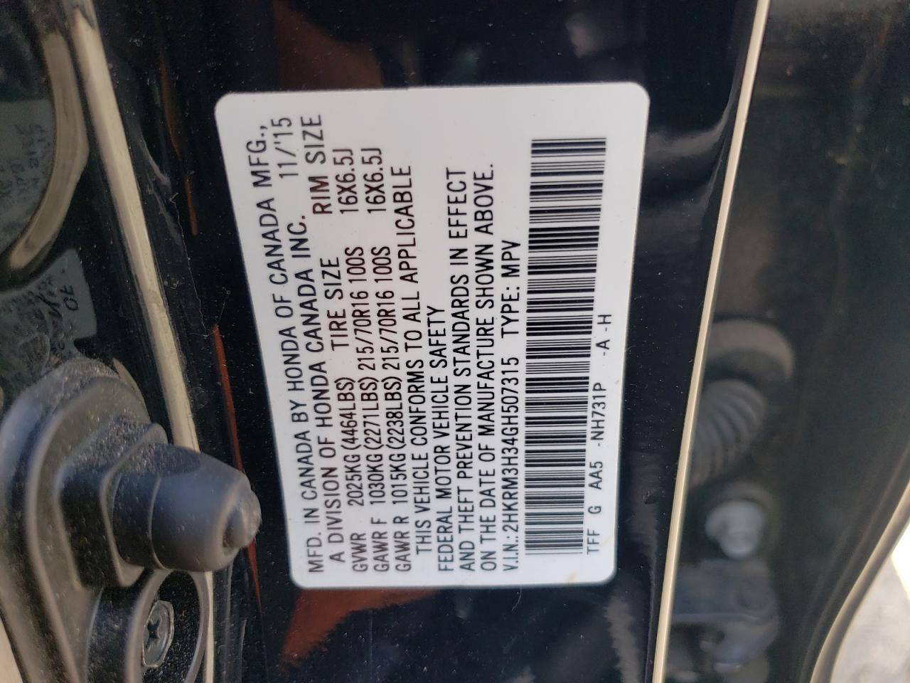 2HKRM3H34GH507315 2016 Honda Cr-V Lx