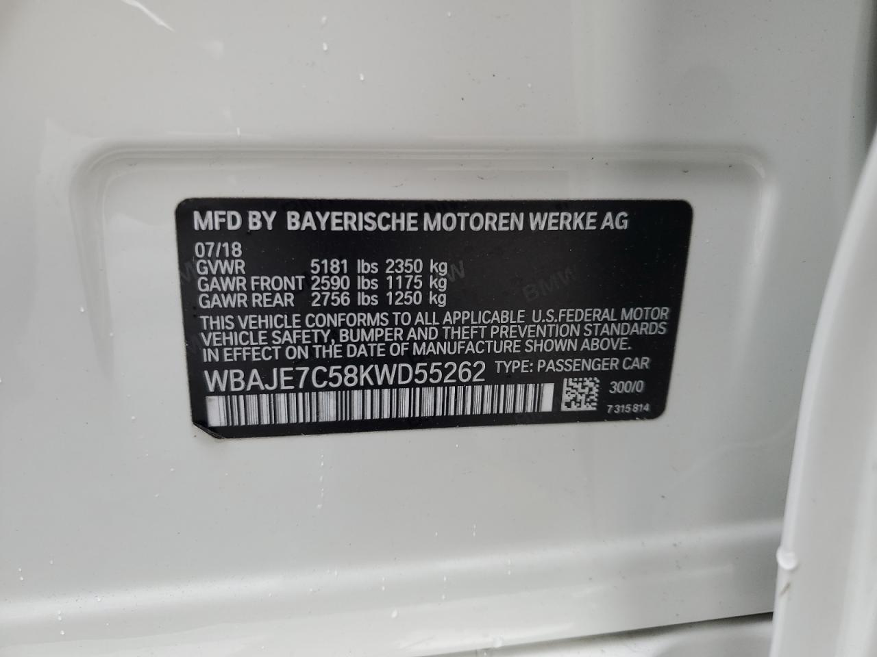 WBAJE7C58KWD55262 2019 BMW 540 Xi