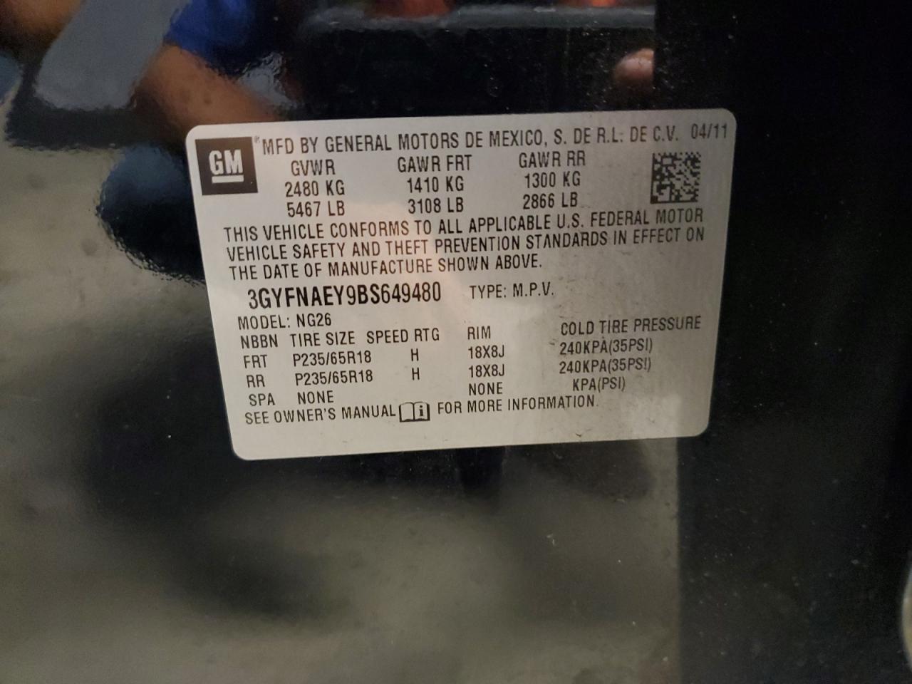 3GYFNAEY9BS649480 2011 Cadillac Srx Luxury Collection