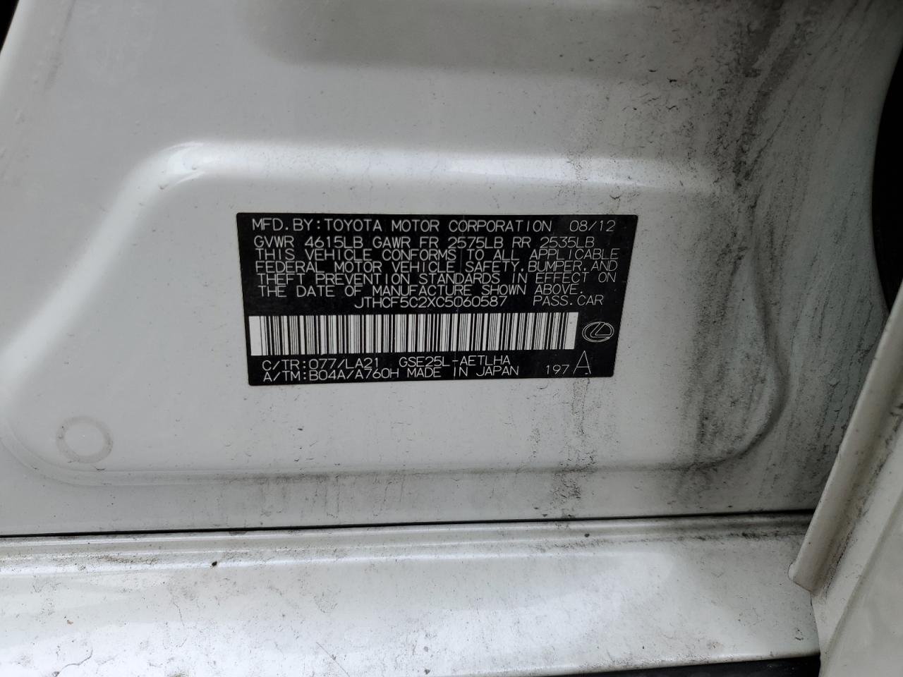 JTHCF5C2XC5060587 2012 Lexus Is 250