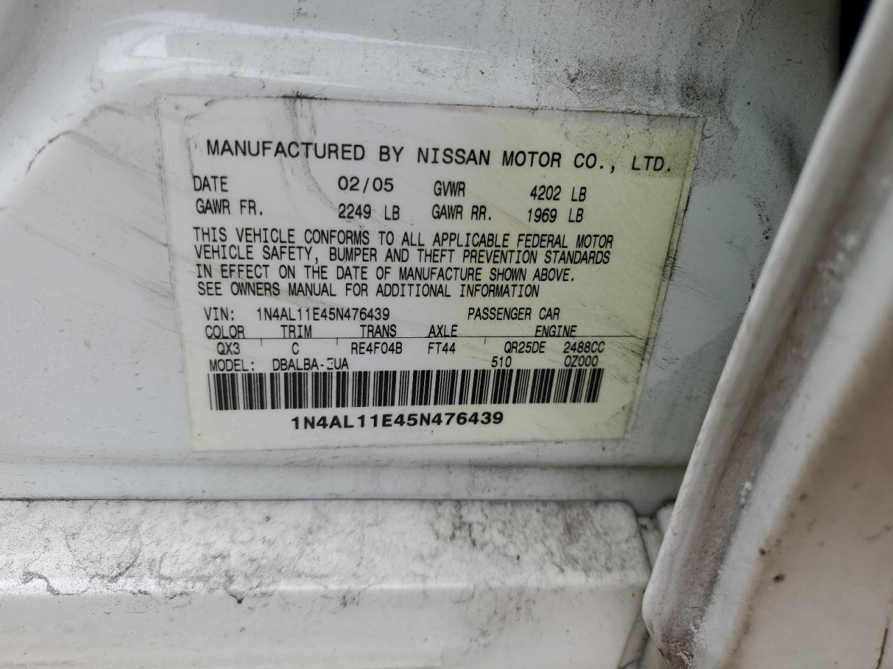 1N4AL11E45N476439 2005 Nissan Altima S