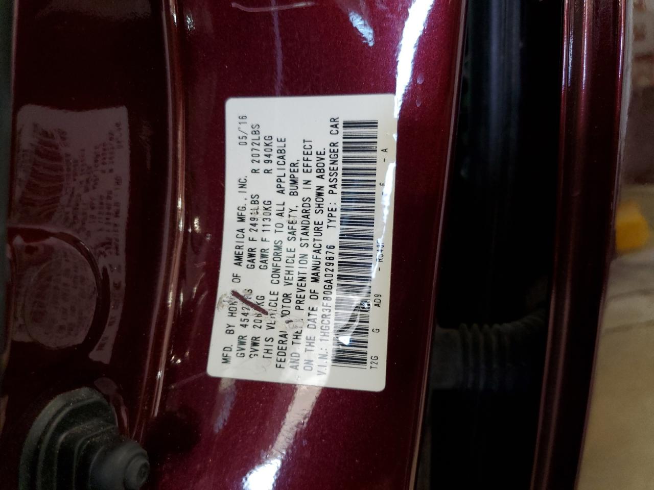 1HGCR3F80GA029876 2016 Honda Accord Exl