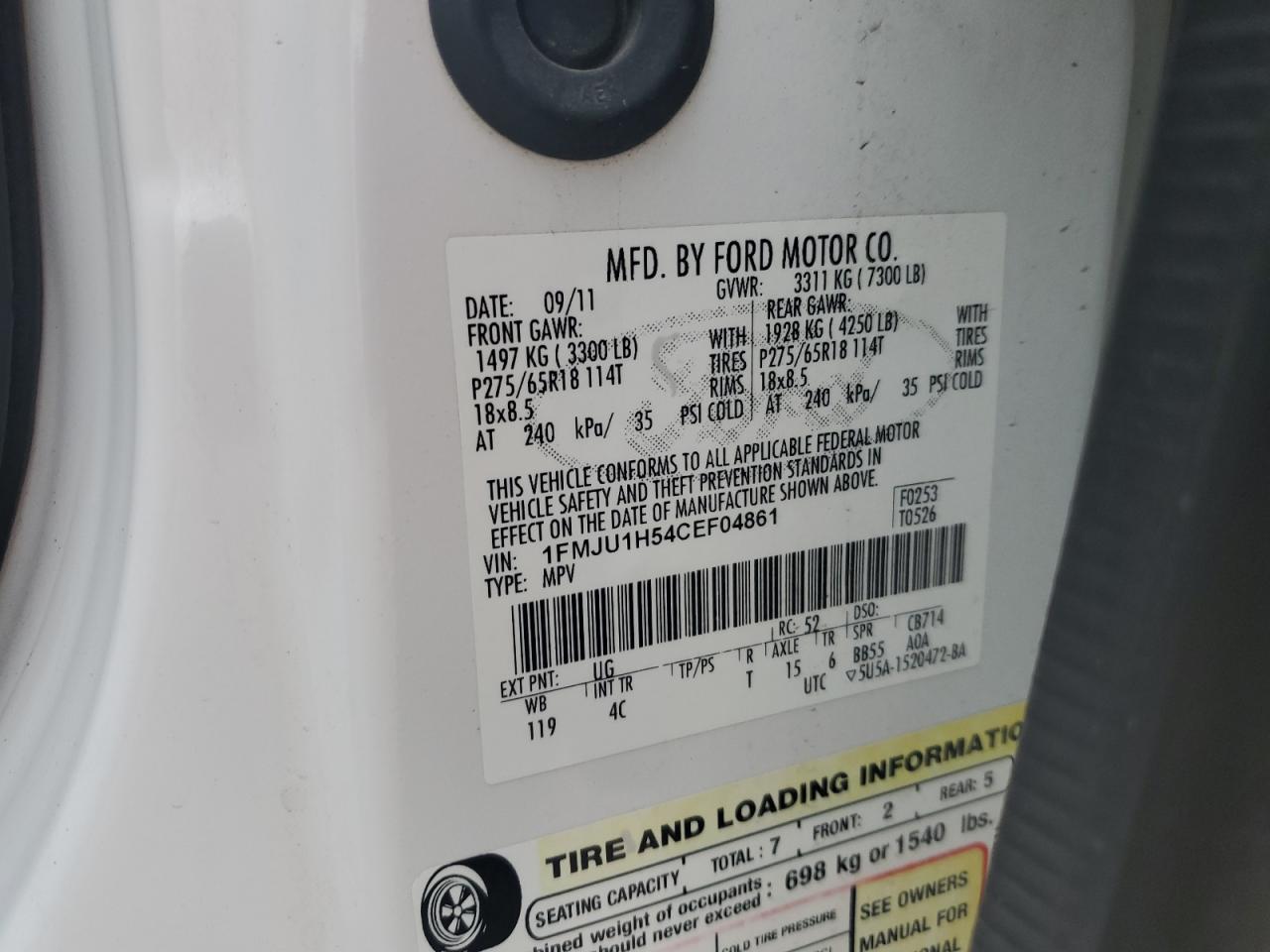 1FMJU1H54CEF04861 2012 Ford Expedition Xlt