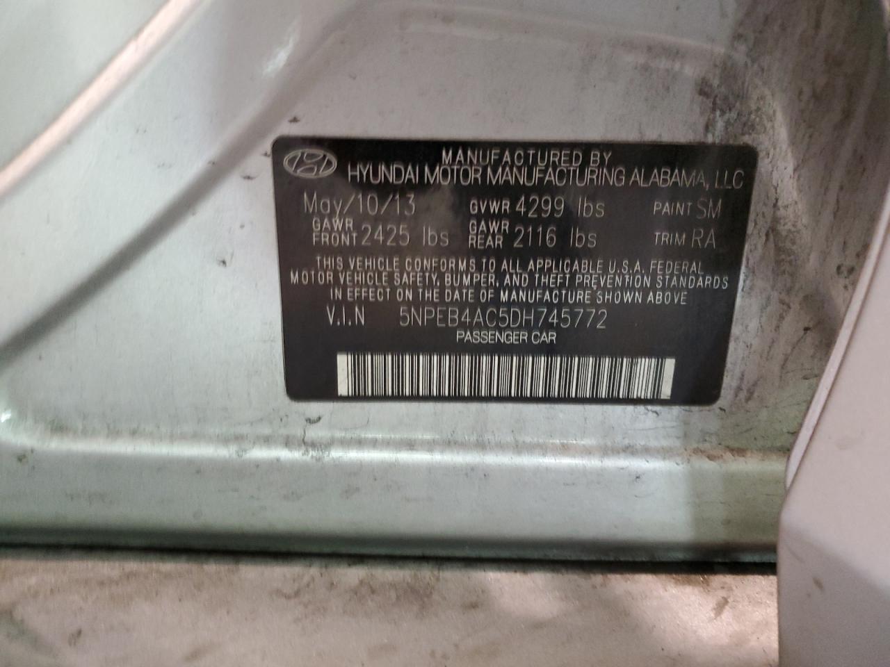 5NPEB4AC5DH745772 2013 Hyundai Sonata Gls