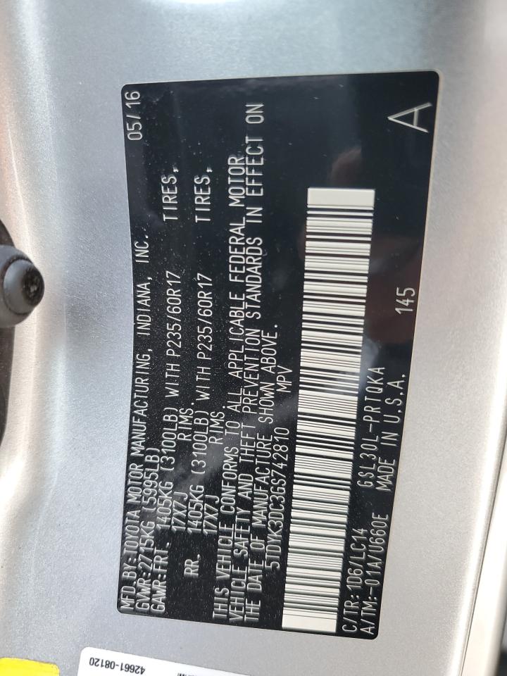 5TDYK3DC3GS742810 2016 Toyota Sienna Xle
