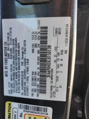 3FA6P0HDXLR150138 Ford Fusion SE 12