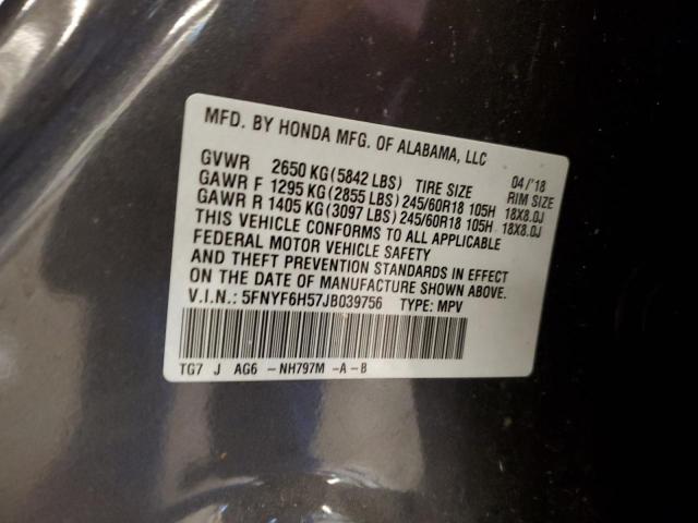 2018 Honda Pilot Exl VIN: 5FNYF6H57JB039756 Lot: 54453454