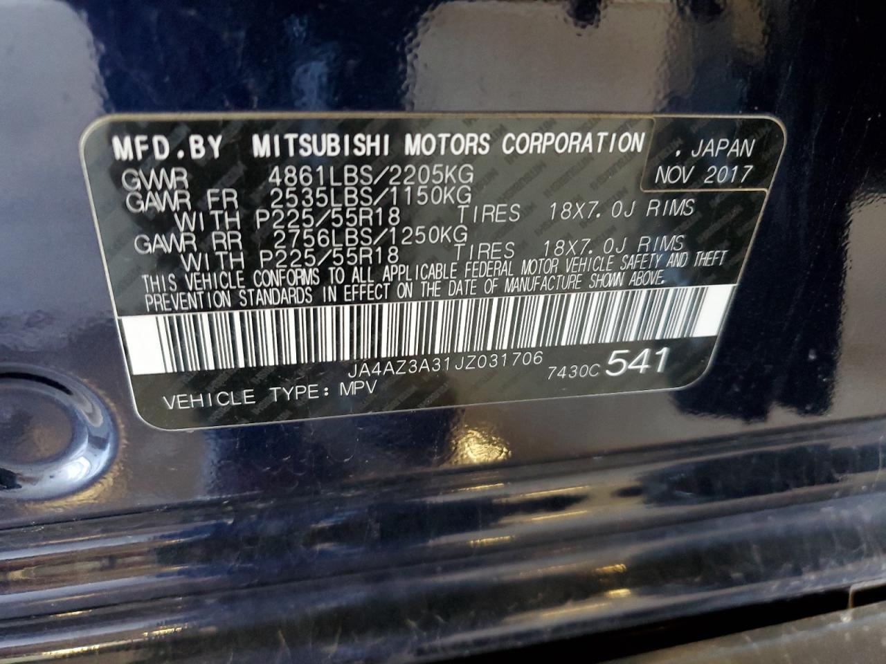 JA4AZ3A31JZ031706 2018 Mitsubishi Outlander Se