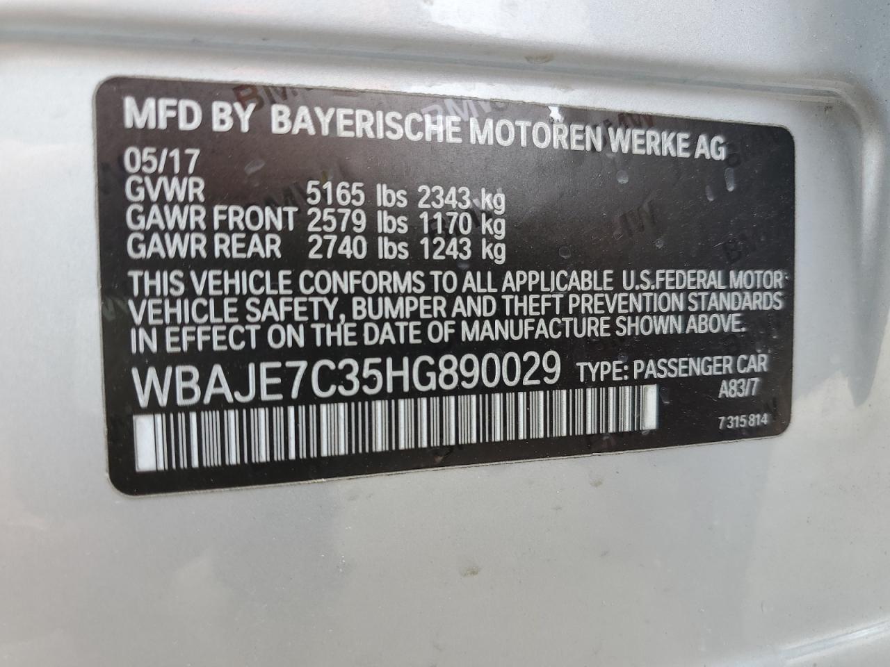 WBAJE7C35HG890029 2017 BMW 540 Xi