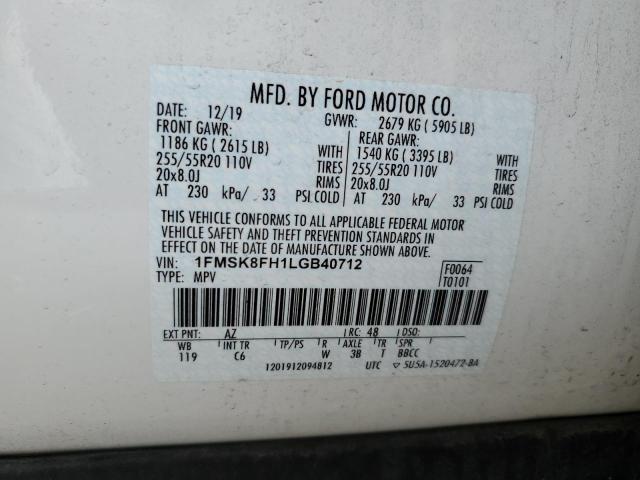 2020 Ford Explorer Limited VIN: 1FMSK8FH1LGB40712 Lot: 53511434