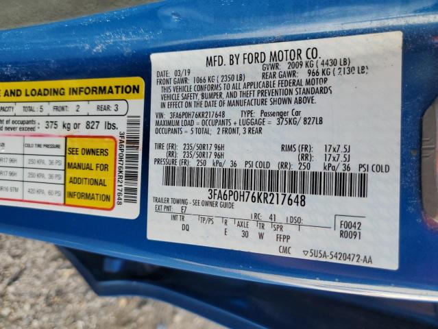 VIN 3FA6P0H76KR217648 2019 Ford Fusion, SE no.13