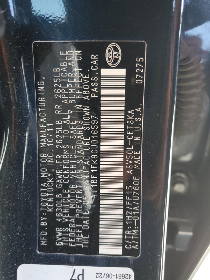 4T1BF1FK9CU016597 2012 Toyota Camry Base