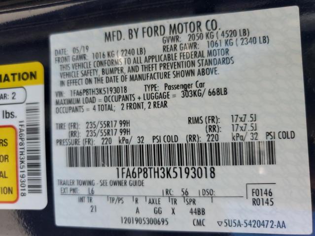 2019 Ford Mustang VIN: 1FA6P8TH3K5193018 Lot: 56647314