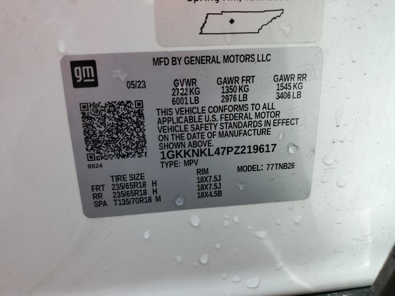 1GKKNKL47PZ219617 2023 GMC Acadia Sle