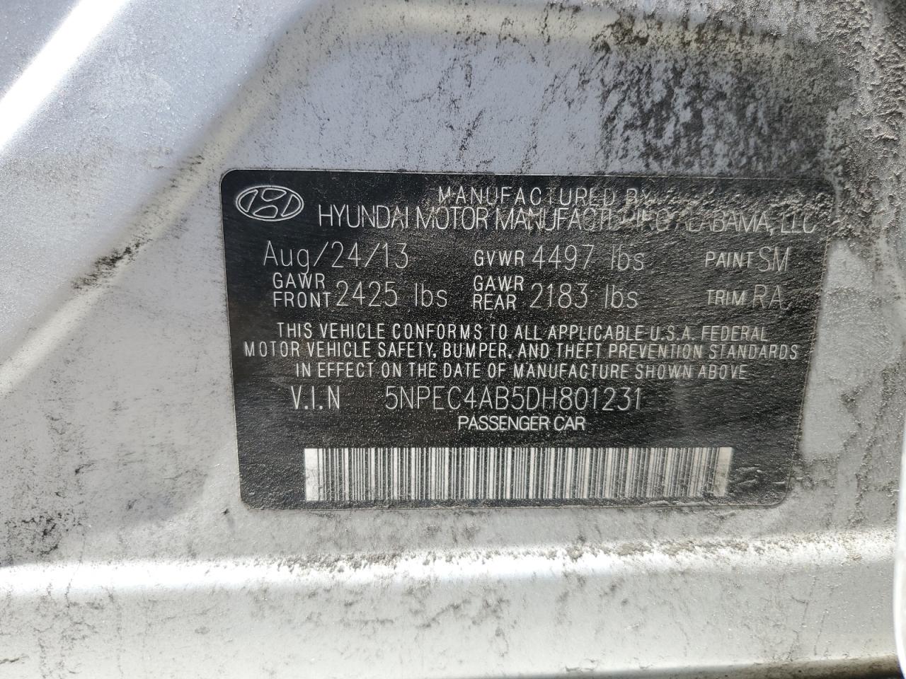 5NPEC4AB5DH801231 2013 Hyundai Sonata Se