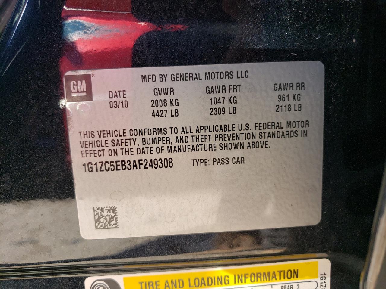 1G1ZC5EB3AF249308 2010 Chevrolet Malibu 1Lt