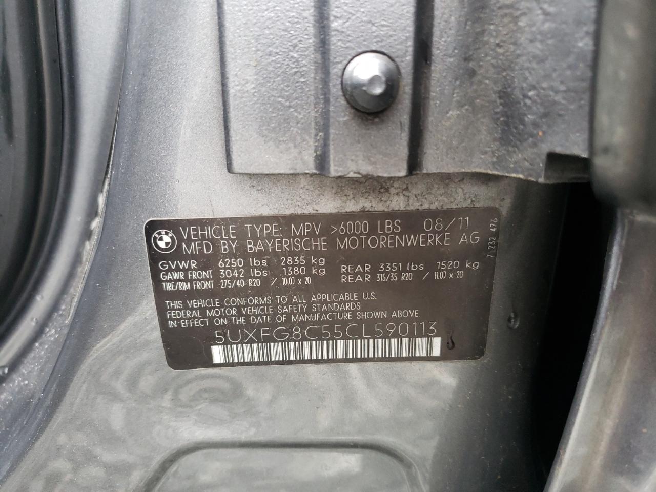 5UXFG8C55CL590113 2012 BMW X6 xDrive50I