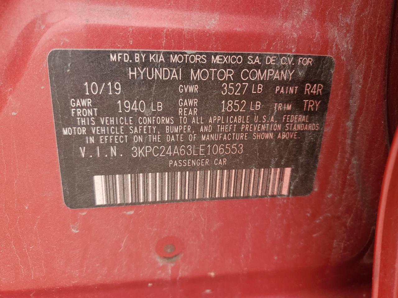 3KPC24A63LE106553 2020 Hyundai Accent Se