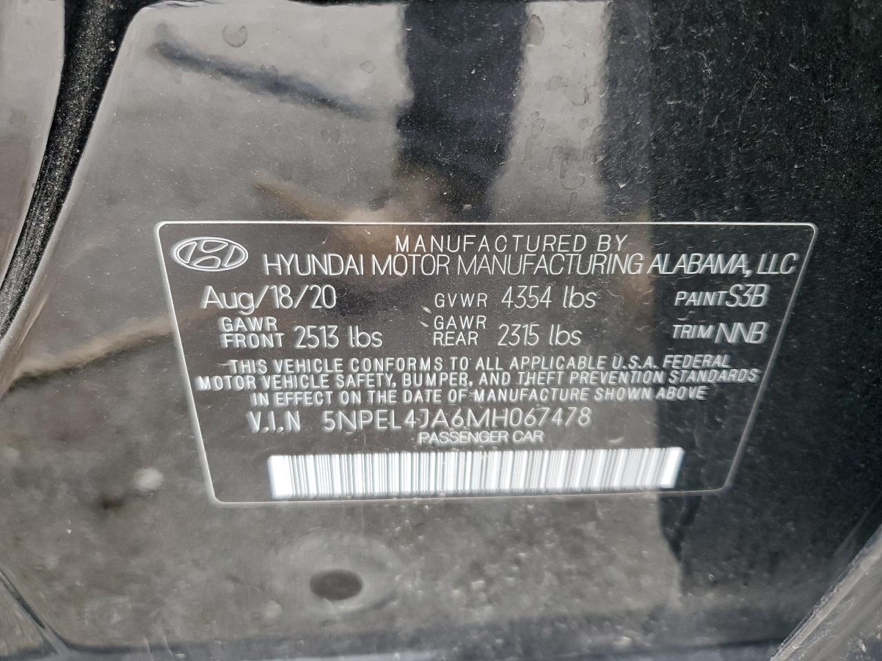 5NPEL4JA6MH067478 2021 Hyundai Sonata Sel