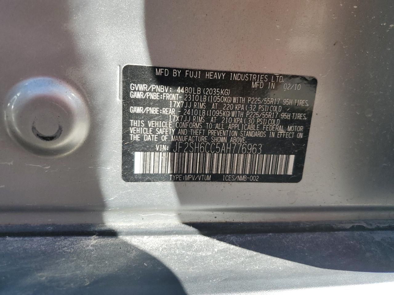 JF2SH6CC5AH776963 2010 Subaru Forester 2.5X Premium