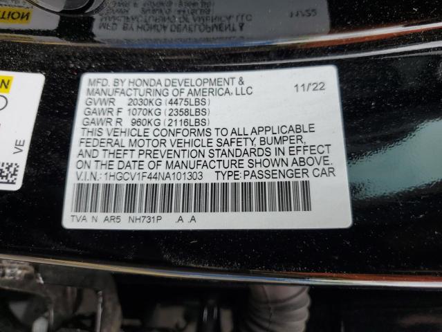 2022 Honda Accord Sport Se VIN: 1HGCV1F44NA101303 Lot: 55394054