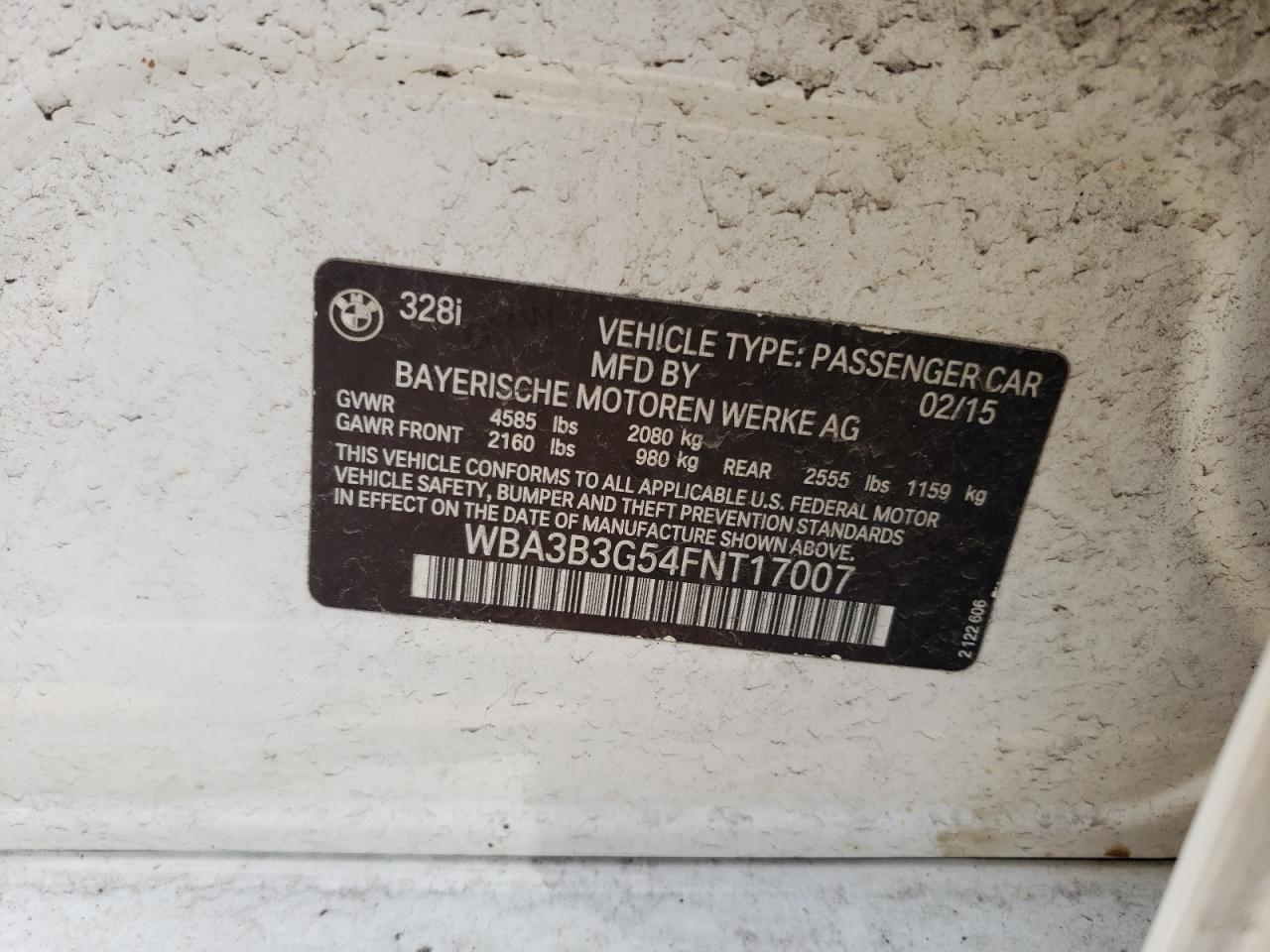 WBA3B3G54FNT17007 2015 BMW 328 Xi