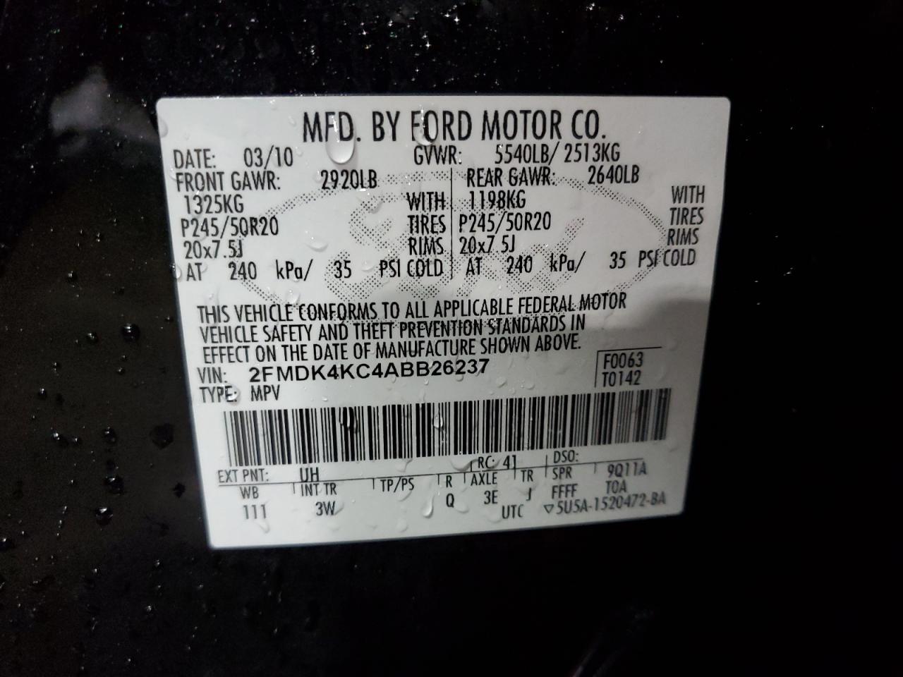 2FMDK4KC4ABB26237 2010 Ford Edge Limited