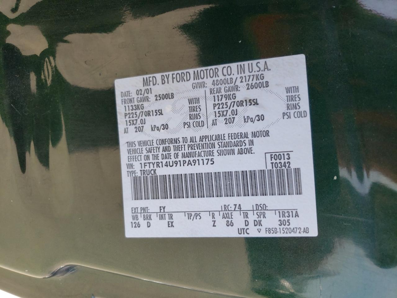 1FTYR14U91PA91175 2001 Ford Ranger Super Cab